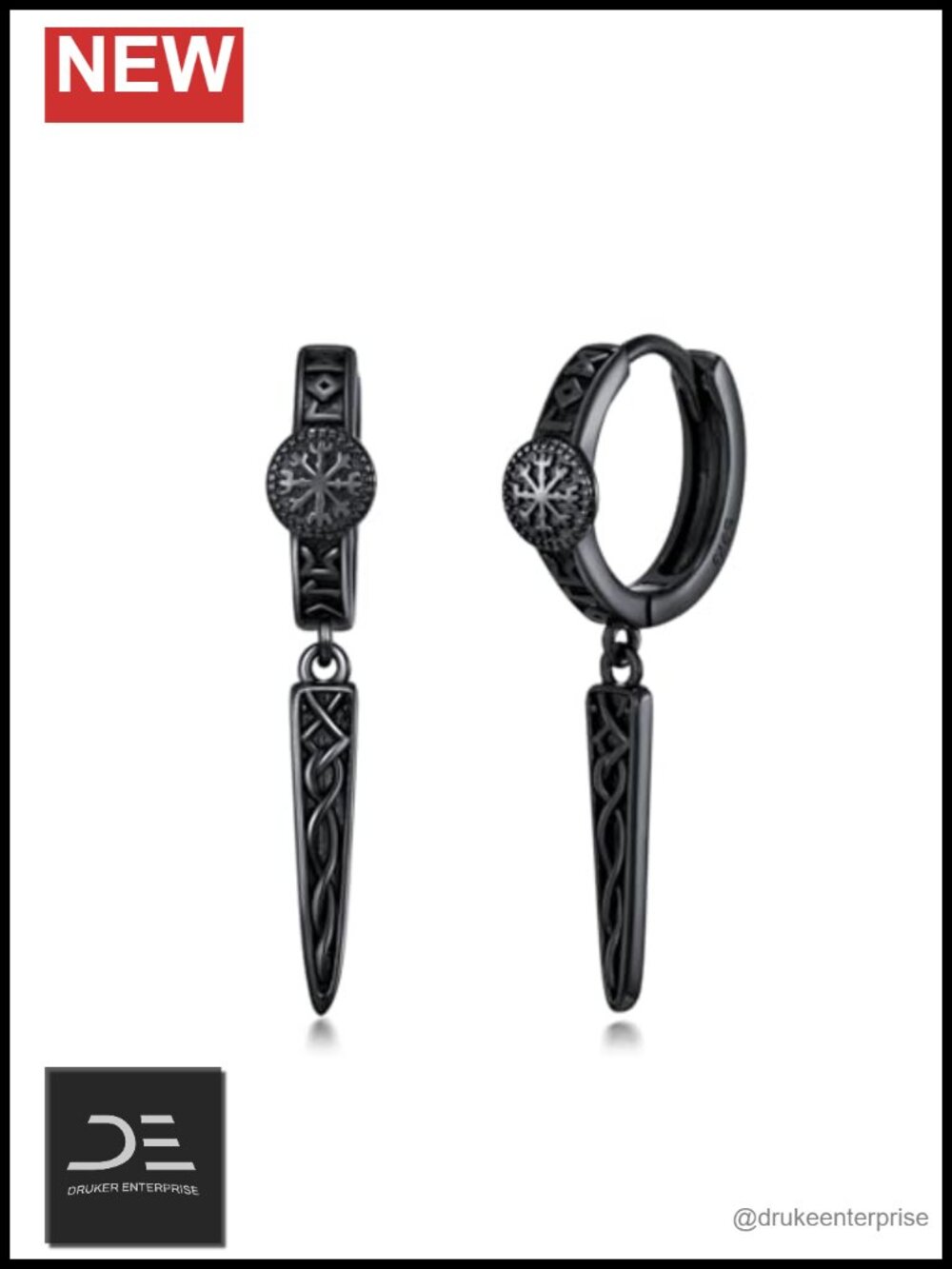 Sterling Silver Viking Rune Dangle Earrings